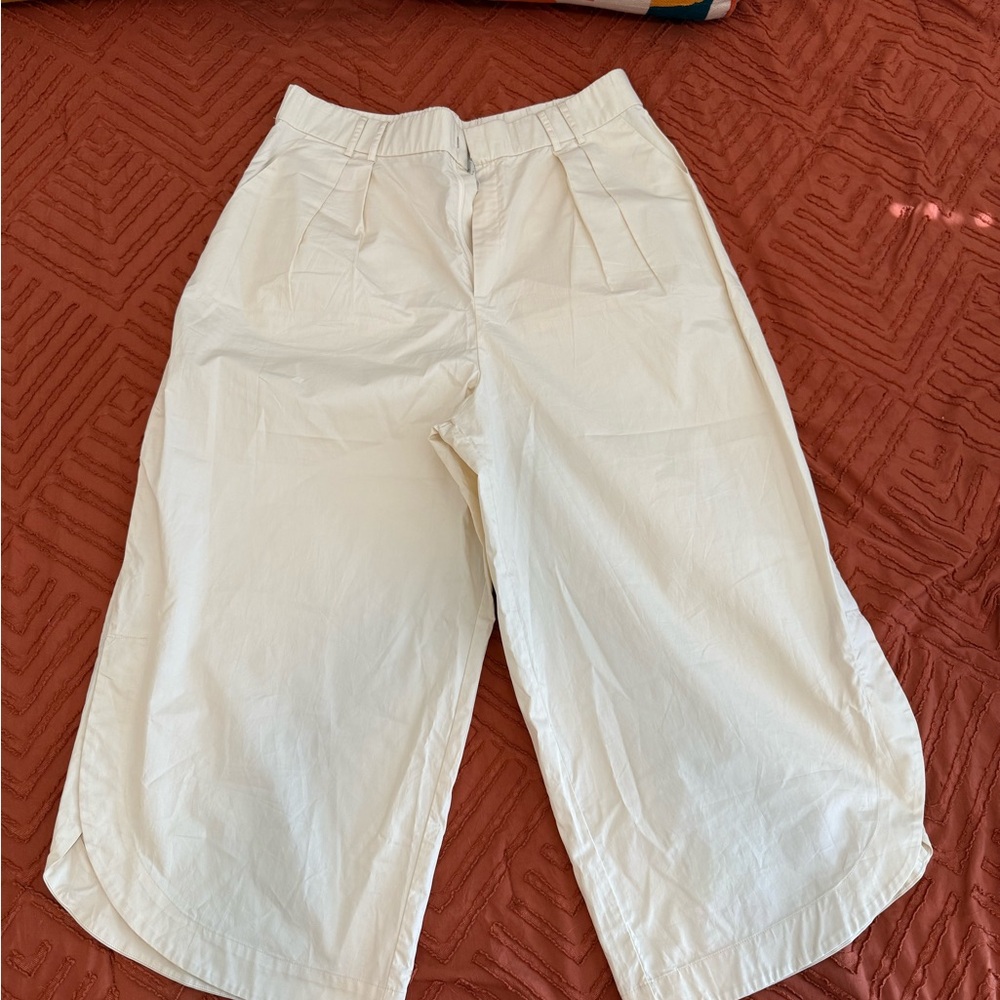 Anthropologie Cream Bermuda Shorts High-Waisted Wide-Leg